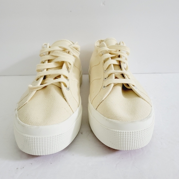 New Superga Cream Canvas Platform Sneakers Size 9 - Picture 3 of 7